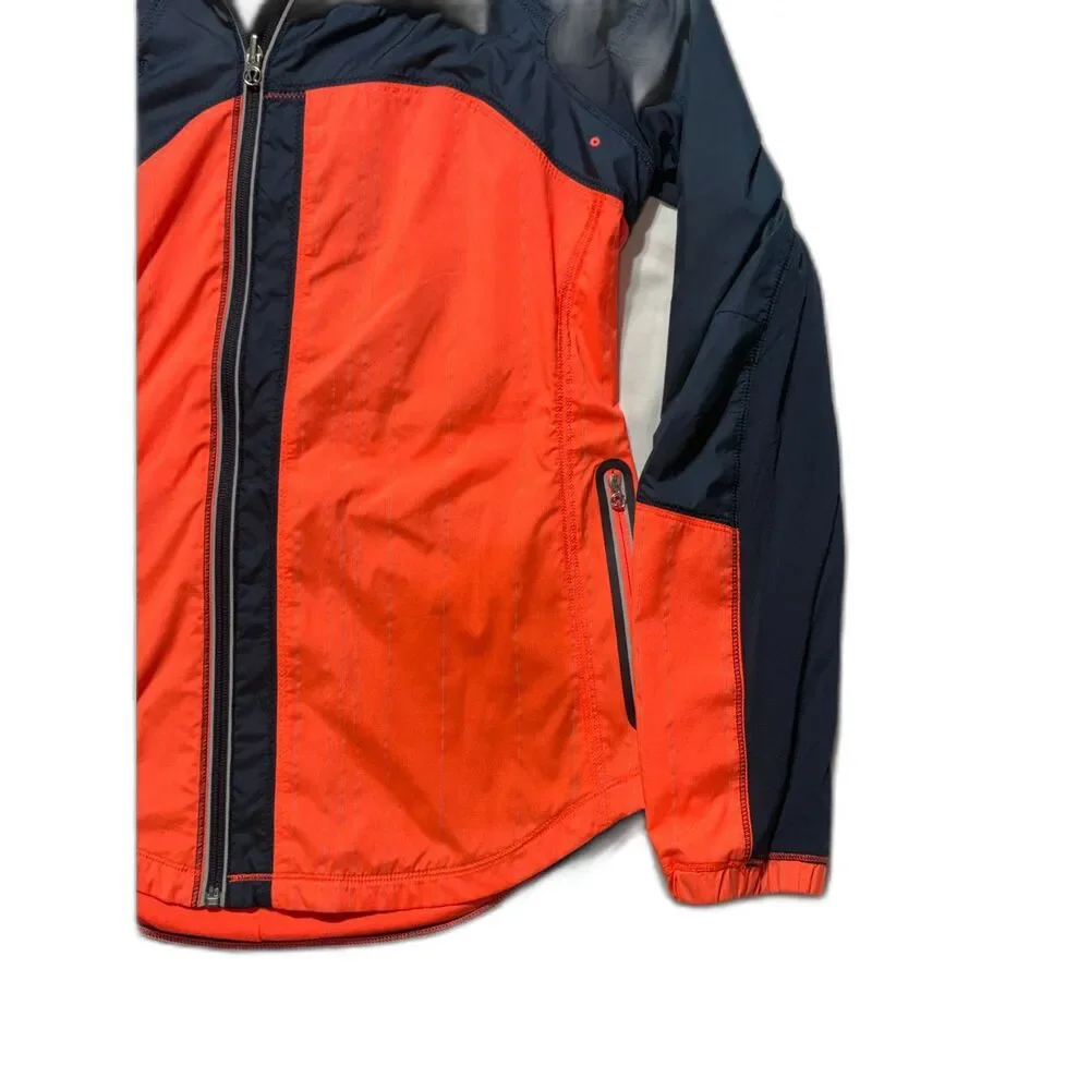 lululemon Get Up & Glow Jacket 4 Orange Navy Reflective Ponytail Hood